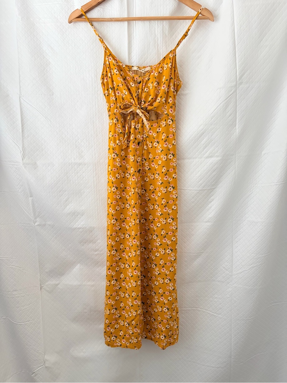 miami Mustard Yellow Floral Tie-Front Maxi Dress